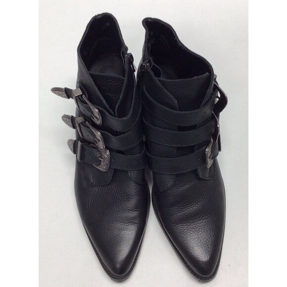 ASOS Black Leather Silver Buckle Boots Booties With Heel Women’s Size 10 - Picture 15 of 16